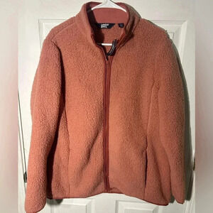 Lands End Sherpa Fleece Full Zip Up Womens Large Jacket Soft - Dark Rose Clay